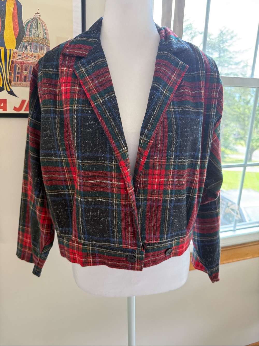 Vintage Plaid Cropped Blazer Jacket